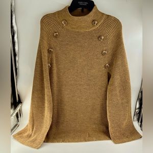 Brand New Linda Anderson Tan Sweater Knit Poncho button Accents